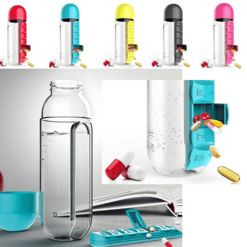 2 in 1 Water Bottle with Pill Organizer