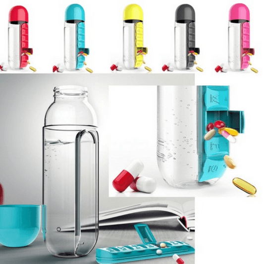 2 in 1 Water Bottle with Pill Organizer