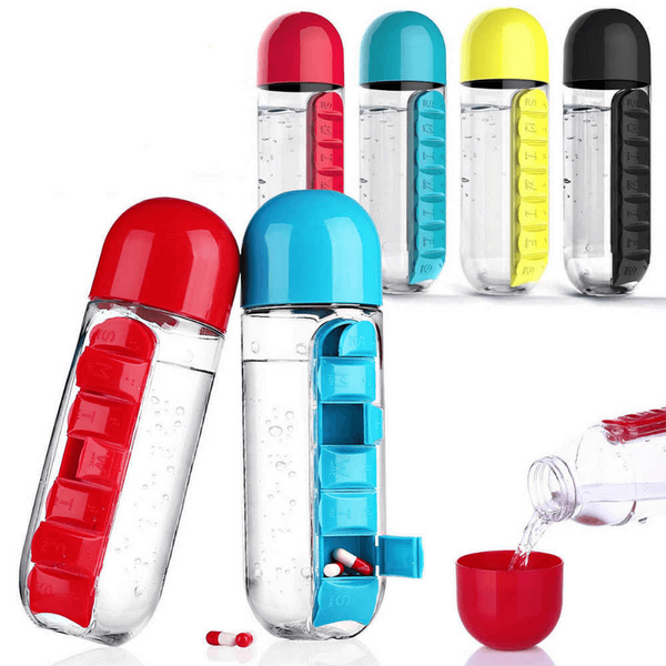 2 in 1 Water Bottle with Pill Organizer