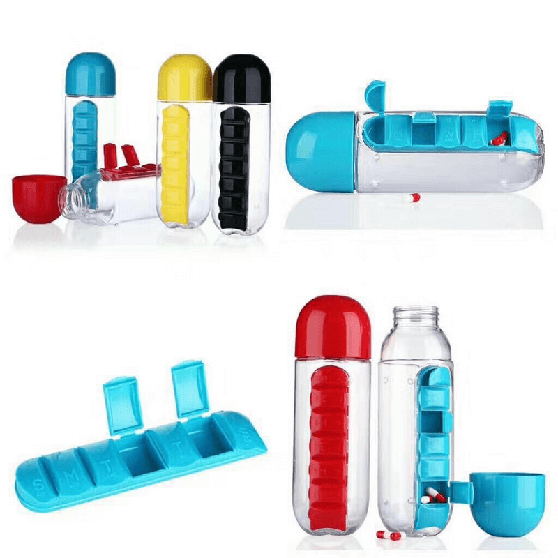 2 in 1 Water Bottle with Pill Organizer