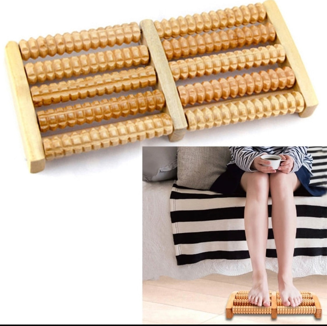 Wooden Roller Foot Massager for Stress & Foot Pain Relief
